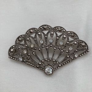 Vintage Avon Crystal Marcasite Fan Brooch